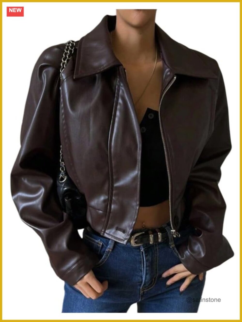 Faux Leather Zip Up Cropped Motorcycle Biker Jacket Bomber Streetwear